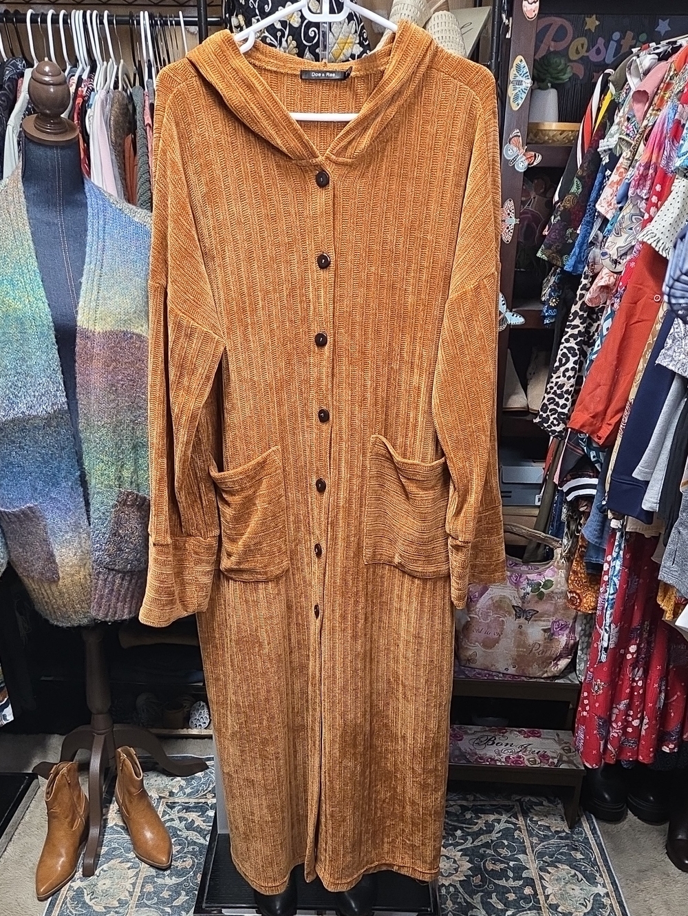 Cozy Hooded Long Cardigan Duster - M